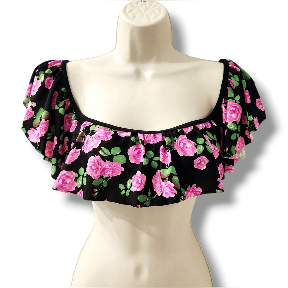 Top Model Junior's Ruffled Off Shoulder Floral Bikini Top| M